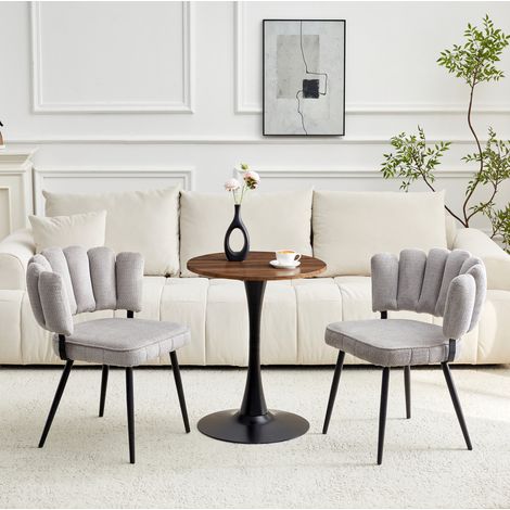Ensemble table chaises ronde 60 cm en MDF, 2 chaises grises, noir et bois foncé DESVIAE (1/5)