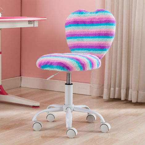 Wahson Chaise de bureau enfant pivotante 360° – Hauteur réglable 73-80 cm – Fausse fourrure douce – Dossier en forme de cœur – Pour chambre colorée, Bleu