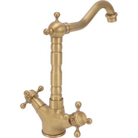 Europäischer antiker Messing-Badezimmer-Wasserhahn mit Doppelgriff und Kreuzknauf, Küchenarmatur für Warm- und Kaltwasser (1/5)