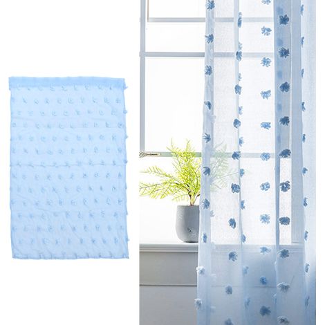 Rideaux transparents en forme de boule pour la maison, chambre, salon, balcon, séparation, style minimaliste nordique, rideaux prêts à poser, rideaux transparents bleus en forme de boule. (1/5)