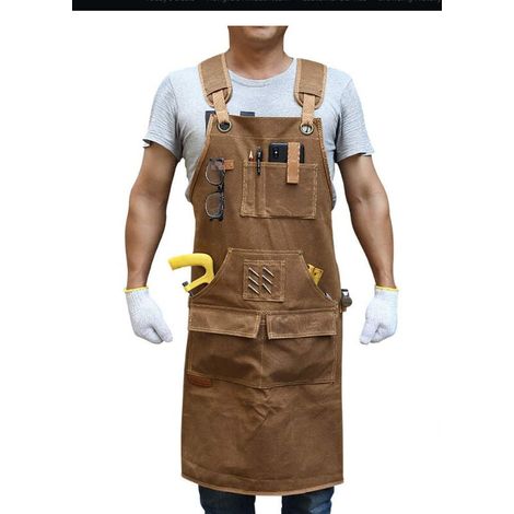 Arbeitsschürze mit 9 Werkzeugtaschen, strapazierfähiges, gewachstes Segeltuch, Tischlergeschenk für Männer (1/4)