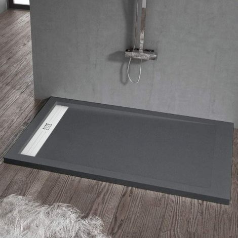Stano. – Receveur de douche à encastrer 70 x 100 cm extra plat en résine – Surface ardoisée anthracite – Antidérapant classe 3 – Bonde incluse 45 L/min (1/5)