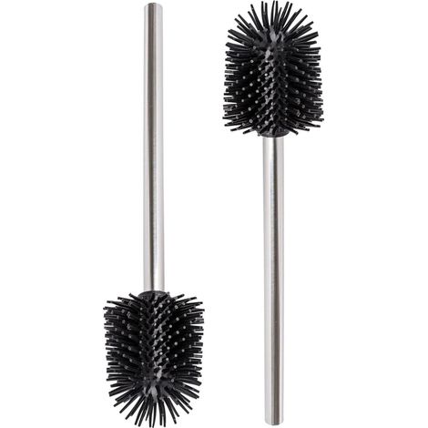 Brosse de Silicone avec Manche Acier INOX, Brosse WC Classique 2 Pièces, Manche en Acier Inoxydable, Tête de Brosse Noire 7.5CM (1/5)