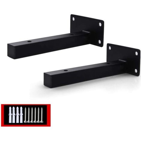2Pcs Support de Tablette Flottant pour Usage intensif, Support Mural pour Support de quincaillerie dissimulée, Support de Tablette en métal, Acier Inoxydable, Noir(150mm) (1/5)