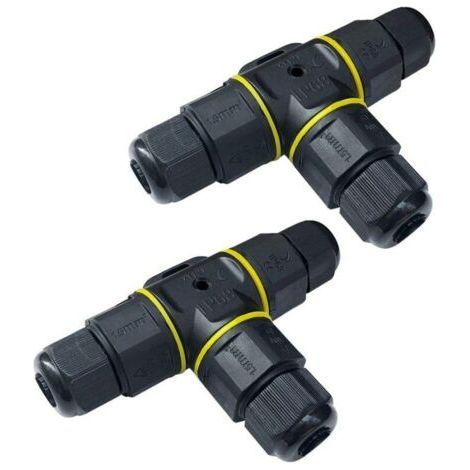 2er-Pack Premium T-förmige Anschlussdosen 4-9 mm (Schwarz, PA66), 3-poliger Kabelverbinder, IP68 wasserdichter Verbinder, Verbinder für elektrische Außengehäuse (1/5)