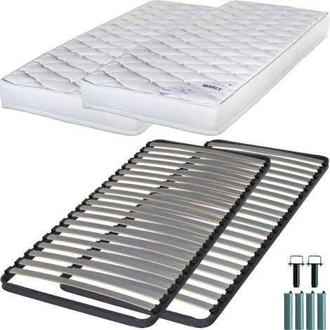 Matelas mousse + Sommier métal C220 2x90x190 Marly - Hauteur 15 cm - Soutien ferme (1/5)