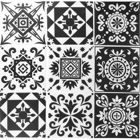 10 autocollants carrelage adhésif imperméable résistant à l'usure déco maison PVC 15x15 cm style nordique géométrique (1/5)
