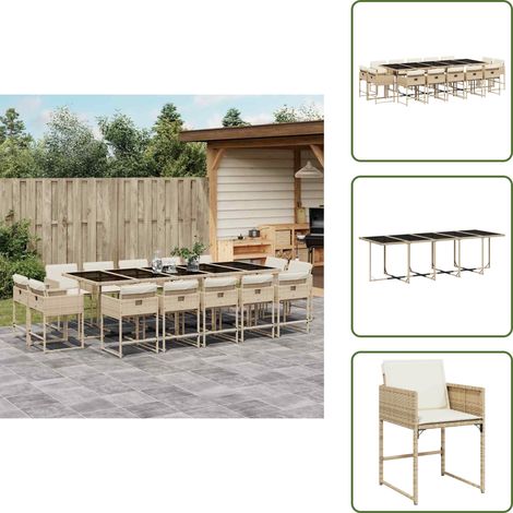 The Living Store 15-tlg. Garten-Essgruppe mit Kissen Beige Poly Rattan - Gartenmöbel - Essgruppe - Outdoor Möbel - Terrassenmöbel - Rattan Gartenmöbel (1/5)