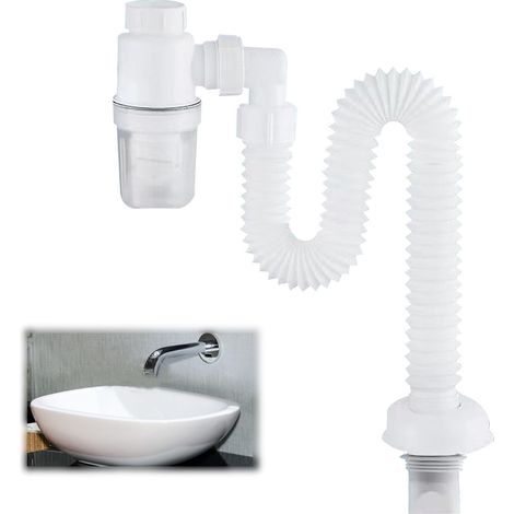 Siphon 1 1/4" - Tuyau de vidange flexible - Lavabo réglable - Anti-odeurs - Tuyau d'évacuation des eaux usées remplaçable - Blanc (1/4)