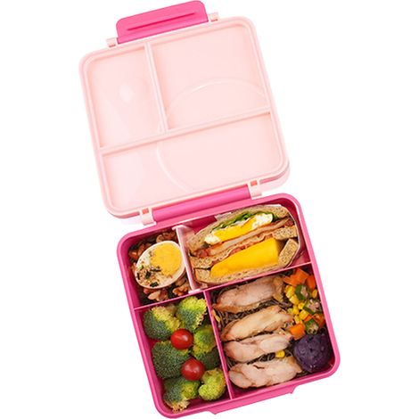 Ciotola in acciaio inox, portapranzo in silicone con scomparti, adatto al microonde, portapranzo per bambini – rosa