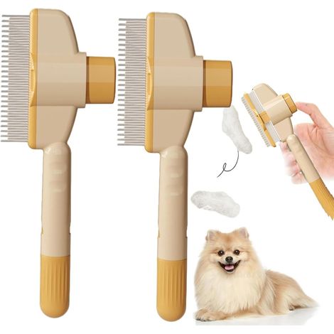 Selbstreinigender Flohkamm für Haustiere, selbstreinigender Katzenkamm, Haarbürste, Flohkamm, Kamm zur Entfernung von Tierhaaren, Flohkamm, Fellpflegebürste (yellow2pcs) (1/5)