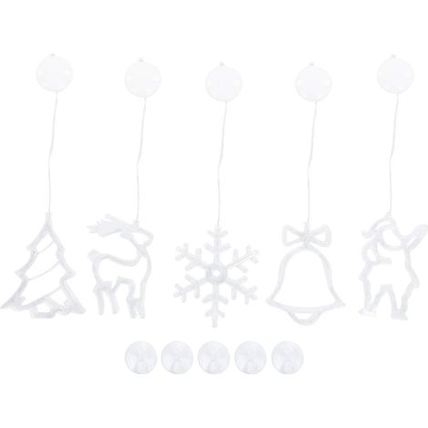 5-teilige LED-Lichterkette mit weihnachtlichen Elementen zum Aufhängen am Fenster – Elch, Baum, Schneeflocke (1/5)