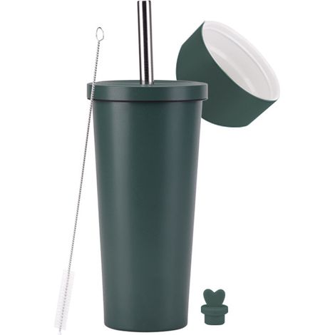 Thermos Cup - 710 ml - Double Wall Vacuum Insulated - With Lid Straw And Cleaning Brush - For Hot Or Cold Drinks - 1 Piece (1/5)