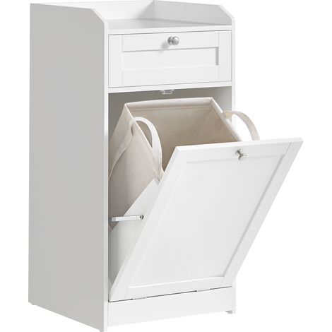 Vasagle – Meuble bas de salle de bain avec panier à linge – Sac amovible et portable – Dimensions 40 x 40 x 80,2 cm – Panneau MDF blanc nuage