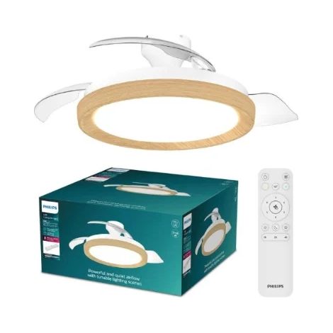 VENTILATORE DA SOFFITTO CON PALE RETRATTILI LED DIMMERABILE COLOR LEGNO DI PHILP (1/4)