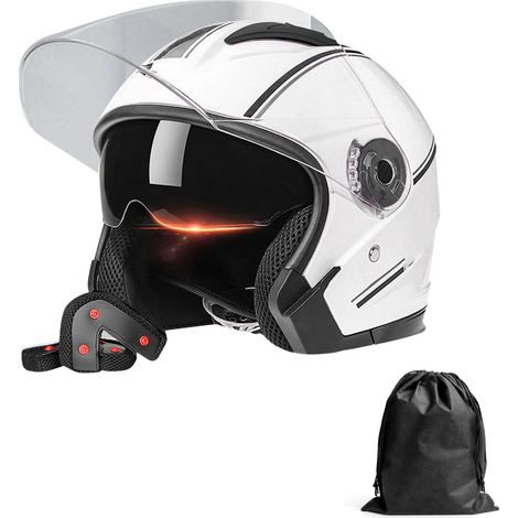Casques de moto à visage ouvert 3/4, demi-casque de moto à double visière pour hommes et femmes pour cyclomoteur Cruiser (1/5)