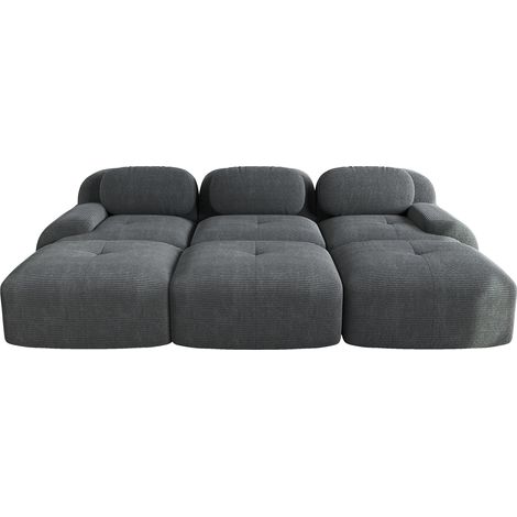ELVMI Sofá esquinero modular 3 Plazas sin Montaje con Reposabrazos amplios y Espuma 32D, en Pana, Gris (1/5)