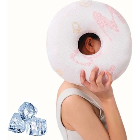 Oreiller de protection pour les oreilles avec housse rafraîchissante en fibres de bambou, oreiller en forme de donut pour piercings, personnes dormant sur le côté et voyages, rose 30 cm-AquaForge (1/5)