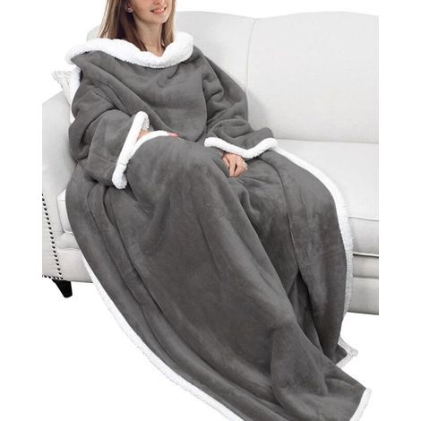 Plaid avec manches et poches en flanelle microfibre – Doux et chaud – 180 x 140 cm pour moments de détente – Unisexe (1/5)