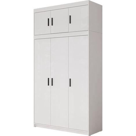 Mobilier1 – Armoire blanche 246x133x53cm avec 6 portes à charnières – 7 étagères – Matériau stratifié – Fabriqué en Union Européenne (1/4)