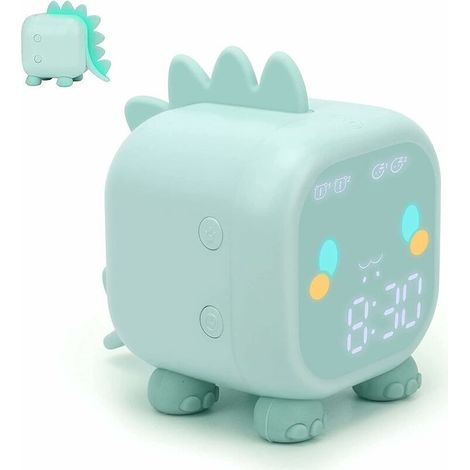 Simpatica sveglia per bambini, multifunzione, con luce notturna regolabile, conto alla rovescia, funzione snooze, controllo vocale e ricaricabile (verde)