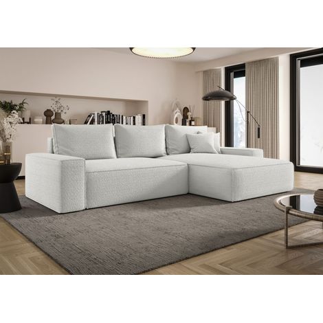 Ecksofa Schlafsofa Sofa WALKEN Stoff Quelle Weiss Ottomane Rechts (1/4)