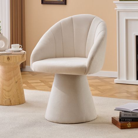 Chaise de salle à manger pivotante, Fauteuil de salon scandinave 360 degrés, Tissu chenille rembourré avec dossier ergonomique, Beige (1/5)