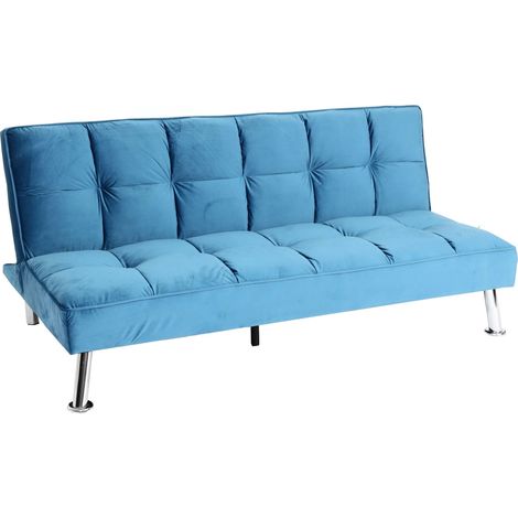 Sofa HHG-557, Klappsofa Couch Schlafsofa, Nosagfederung Schlaffunktion Liegefläche 181x107cm Samt, blau