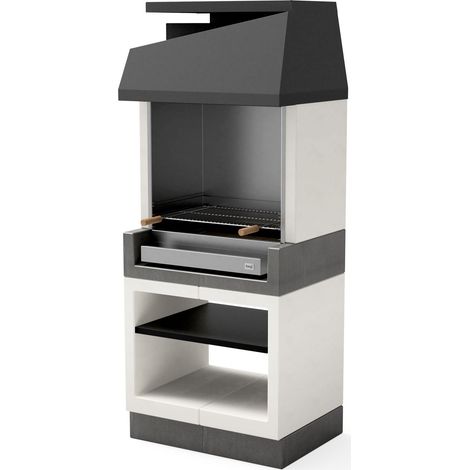 TUOZI - Barbecue fixe inox pour bois et charbon modèle KITAWAY OTTE (Gris/Blanc - 84 x 63 x 206 cm) REF: T00686 - Parfait pour barbecue extérieur (1/5)