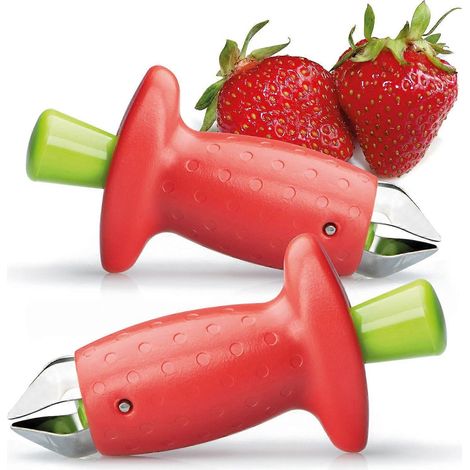2x arrache-tiges de fraises, arrache-tiges pour fruits et légumes tendres, retrait facile des tiges, acier inoxydable 430 (2 pièces - arrache-tiges - re (1/5)