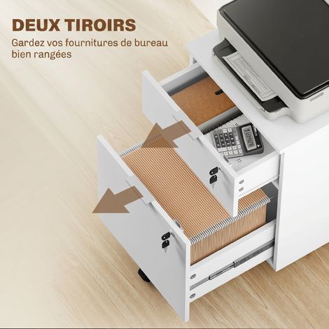 Caisson de bureau, meuble de rangement 2 tiroirs 2 barres pour dossier suspendu, verrouillable avec 2 clés 42x40x60 cm (1/5)