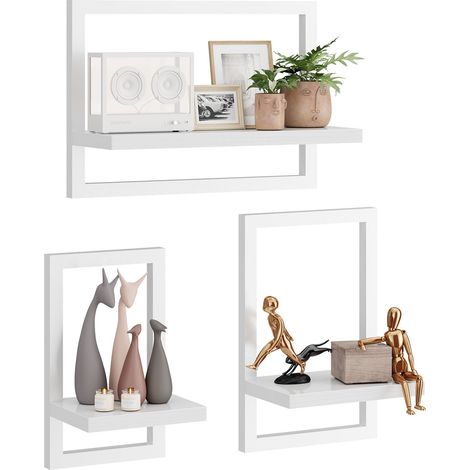 Étagère Flottante Murale, Lot de 3 Étagères Murales, Étagères Suspendues pour Rangement Mural, Présentoirs, Bibliothèque Carrée pour Salon, Bureau, Chambre, Salle de Bain, Cuisine, Blanc (1/5)