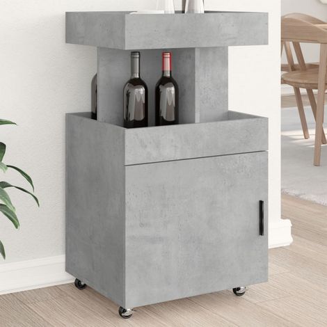 Chariot de bar à roulettes 2 étagères bois d’ingénierie gris béton 50 x 41 x 89 cm - PANGIVO (1/5)