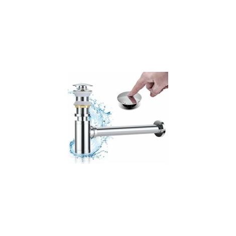 Siphon pour lavabo avec bouchon pop-up sans trop-plein – Kit complet de vidange et siphon pour salle de bain – Ensemble en laiton massif chromé avec mécanisme automatique (1/5)