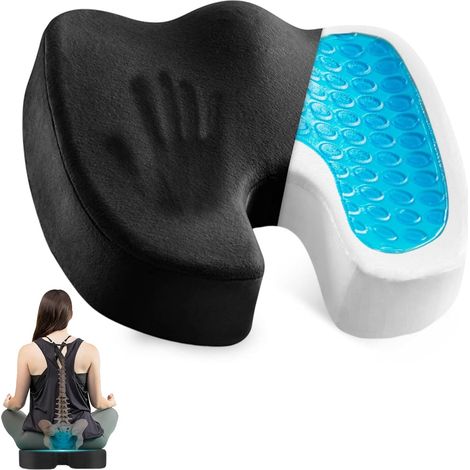 Coussin Ergonomique Assise et Coccyx en Mémoire de Forme - Coussin Orthopédique pour Chaise Bureau, Fauteuil et Voiture Conducteur - Soulage Sciatique et Lombaire - Coussin de Chaise – Noir, Standard (1/5)