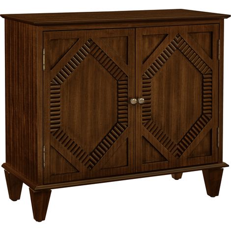 Buffet avec 2 Portes, Étagère Réglable et Motifs Géométriques Rétro pour Salon, en Bois Massif et MDF, Noyer (1/5)