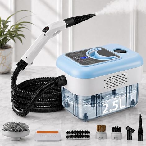 Nettoyeur vapeur portable 2000 W, 6 brosses, réservoir 2.5 L, nettoyant vapeur 3 bars, Steam cleaner pour la maison polyvalente, pour fenêtres, hottes, tissus (1/5)