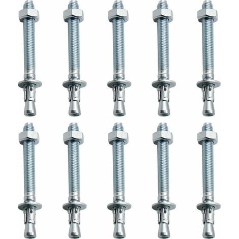 Chevilles d'ancrage pour charges lourdes – Lot de 10 pièces M10 – Acier galvanisé pour béton et pierre – Installation rapide et durable (1/4)