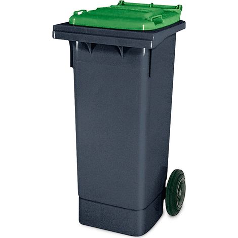 BRB Müllbehälter, 80 Liter, grau mit bunten Deckeln, BxTxH 445 x 520 x 930 mm, Niederdruck-Polyethylen (PE-HD) (grau/grün)