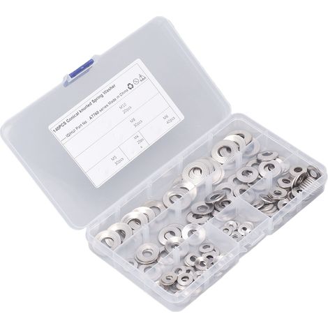 140 rondelles élastiques coniques moletées en acier inoxydable, 5 types différents, M4, M5, M6, M8, M10 (1/5)