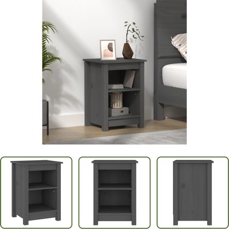 Bois de pin massif - Table de chevet Gris 40x35x55 cm Bois de pin solide (1/5)