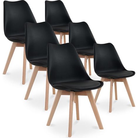 Hobag – Lot de 6 chaises scandinaves noires – Pieds en bois – Largeur d'assise 43cm – Profondeur d'assise 42cm – Hauteur d'assise 45cm