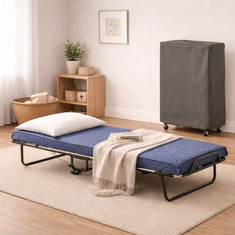 Letto Pieghevole Isolina, Brandina Materasso Incluso, Sfoderabile Made in Italy, Nero Jeans (1/5)