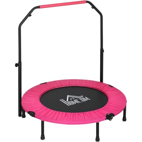 40" Foldable Mini Fitness Trampoline, with Adjustable Foam Handle,Quiet Bungee Rebounder , Pink
