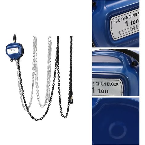 Treuil à chaîne, capacité de levage de 1000 kg, alliage d'acier au manganèse durable, Bleu (1/2)