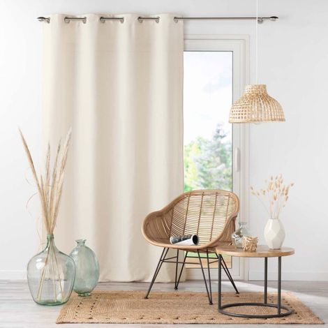 Paris Prix – Rideau à oeillets uni 140x260cm – Polyester naturel – Fixation à oeillets ronds – Pour décoration intérieure