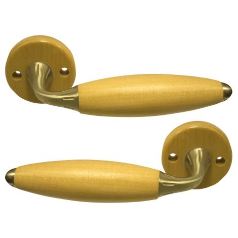 Ouvre&Déco – Lot de 2 poignées de porte sur rosaces PRUNE – Bois vernis – Fonction bec de cane – Diamètre rosace 45mm – Épaisseur de porte 35 à 40mm