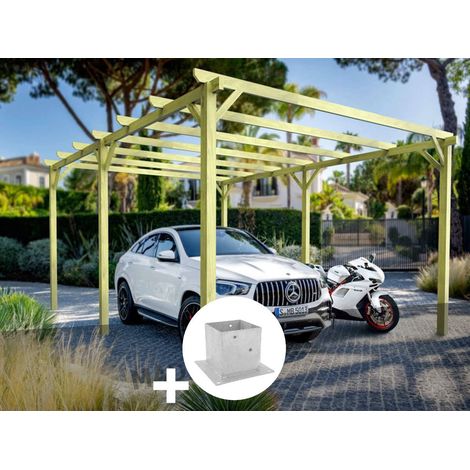 Carport en bois Nanterre 600 x 300 cm + 6 supports surélevés - Maderland (1/3)