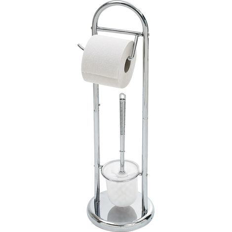 Ensemble Brosse WC et Dérouleur Papier Kurt, Brosse WC Combiné en Métal Chromé, Porte-Papier Toilette sur Pieds, env. 21 x 21 x 64 cm, Argenté (1/5)
