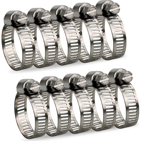 Collier De Serrage Tuyau Réglable 16-25mm Gamme En Acier Inoxydable 304 Assortiment Tuyau Pinces Clips Pour Famille Tuyau D'eau, Home Gaz, Tube D'automobiles, Robinet 10 Pièces (16-25mm) (1/5)